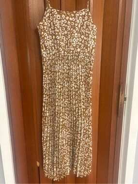 Brown Floral Spaghetti-Strap Midi Dress